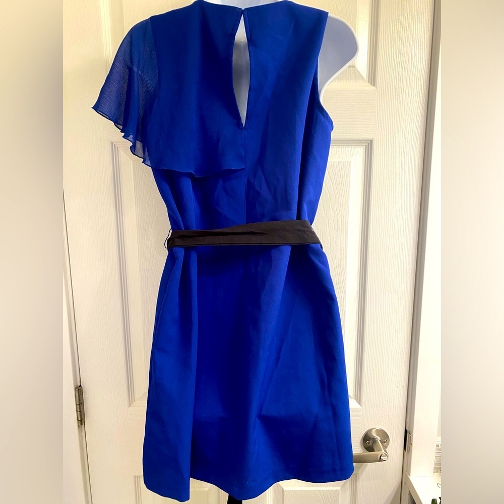 Zara Crepe Blue Asymmetric Belted Mini dress size M - Picture 3 of 4